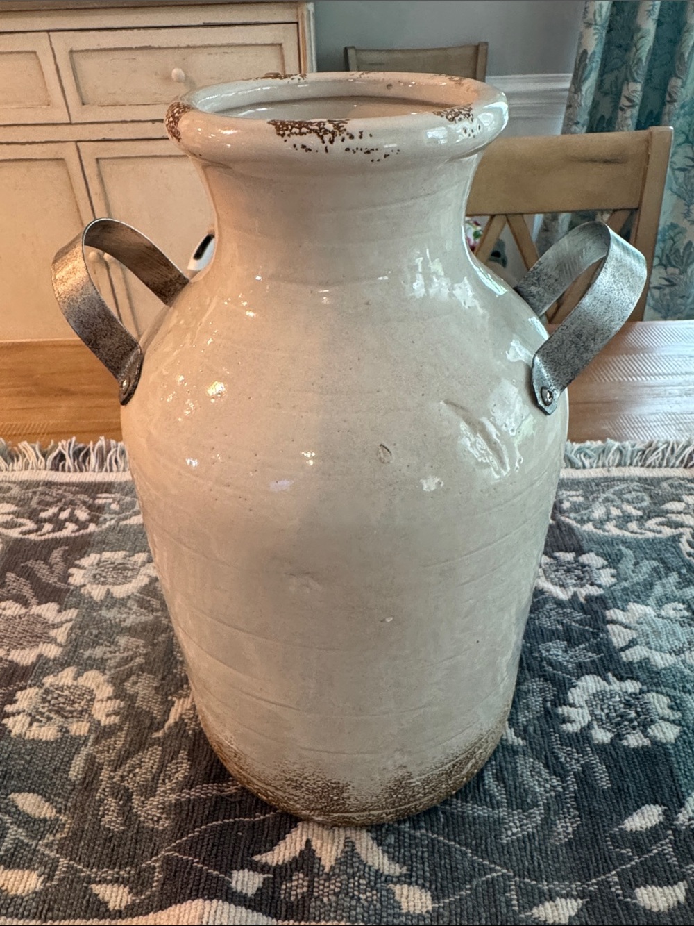 Sonoma Cream Ceramic Urn with Metal Handles